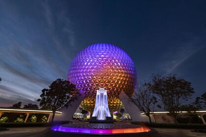 Epcot and its reimagined fountain at nighttime