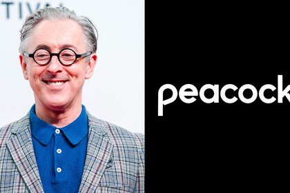 Alan Cumming and the Peacock logo