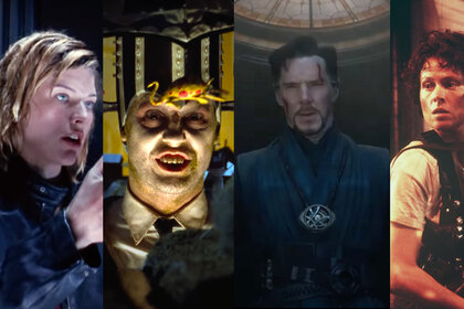 (L-R) Resident Evil (2002), Beetlejuice (1988), Doctor Strange (2016), and Aliens (1986).