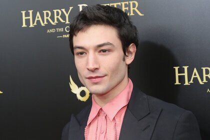 Ezra Miller poses at "Harry Potter and The Cursed Child parts 1 & 2" on Broadway opening night at The Lyric Theatre on April 22, 2018 in New York City.