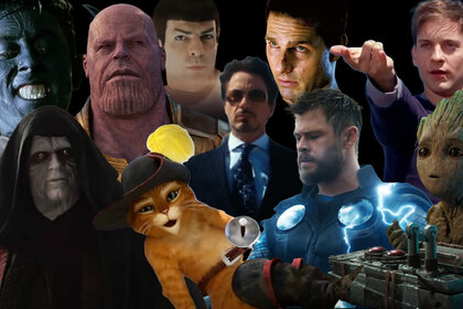 A collage including characters from Marvel, Star Trek, Star Wars, Mission Impossible, and Shrek.