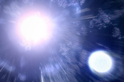 Artwork depicting a companion star bearing the brunt of a supernova blast.
