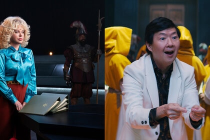 (L-R) Debi Mazar as Patty Davis; Ken Jeong as Skip Cho in The Pentaverate.