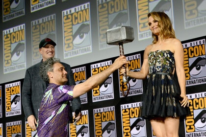Kevin Feige, Taika Waititi and Natalie Portman