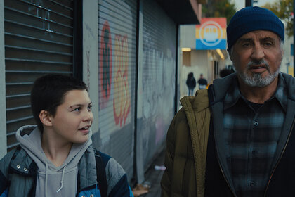 Javon "Wanna" Walton (left) as Sam Cleary and Sylvester Stallone (right) as Joe Smith in SAMARITAN
