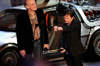 Christopher Lloyd (L) and Michael J. Fox