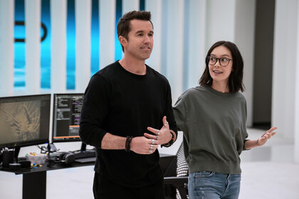 Rob McElhenney and Charlotte Nicdao in Mythic Quest Season 1 Episode 2