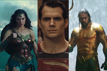 Gal Gadot as Wonder Woman; Henry Cavill as Superman; Jason Momoa as Aquaman