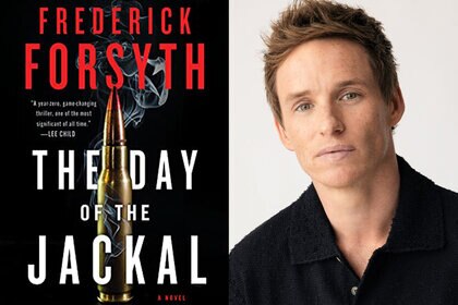 The cover of the book The Day Of The Jackal; A headshot of Eddie Redmayne