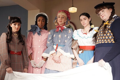 (l-r) Chloe Fineman, Ego Nwodim, Heidi Gardner, Host Ana de Armas, and Molly Kearney on Saturday Night Live