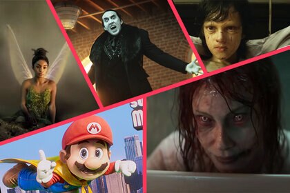 A collage featuring images from Peter Pan & Wendy (2023), Renfield (2023), The Pope's Exorcist (2023), The Super Mario Bros. Movie (2023), Evil Dead Rise (2023)
