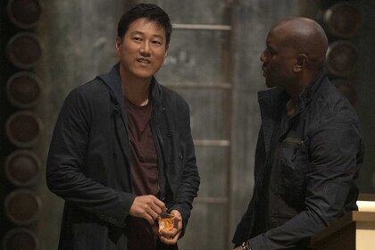 A photo of Sung Kang and Tyrese on the set of F9