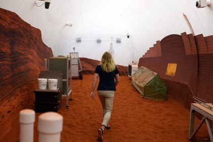 Dr. Suzanne Bell walks through a Mars simulation.