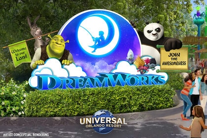 Dreamworks signage at Universal Studios featuring popular Dreamworks characters