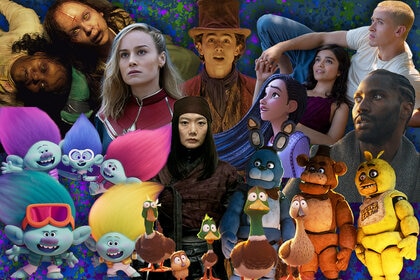 A collage of movies coming out Fall 2023 including The Exorcist: Believer, The Marvels, Wonka, The Hunger Games: The Ballad of Songbirds and Snakes, Wish, The Creator, Trolls Band Together, Rebel Moon, Migration, and Five Nights at Freddy's.
