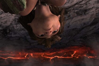 Guy watching lava coming from cracks in The Croods (2013)