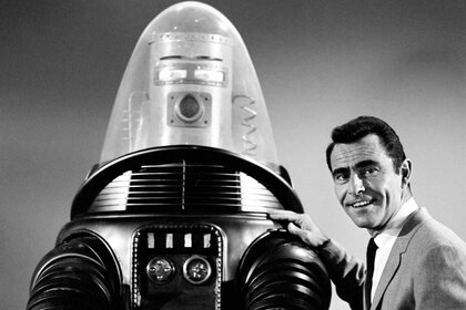 Rod Serling touches Robby the Robot.