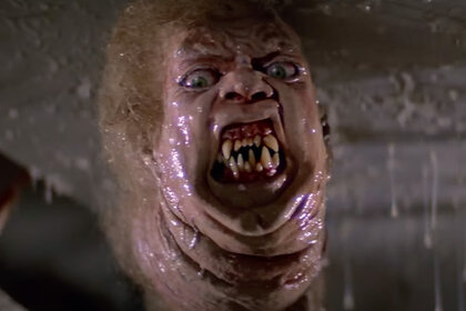 An alien-human hybrid creature appears in The Thing (1982).