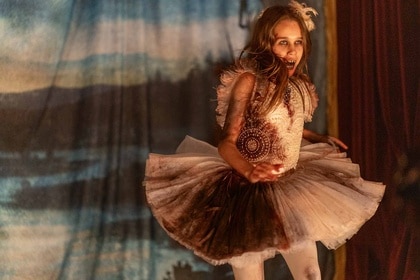 Abigail (Alisha Weir) dances in a tutu in Abigail (2024).