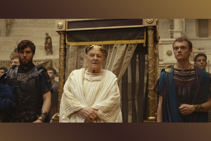 Titus, Emperor Vespasian and Domitian on Those About To Die episode 101