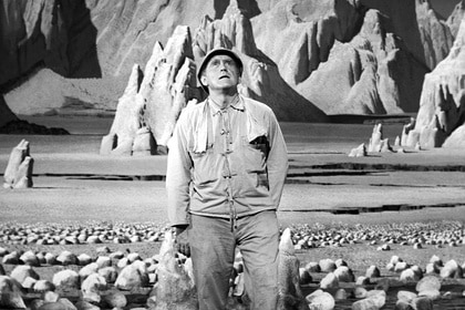 James Whitmore stands outside in a valley full of rocks on Twilight Zone Episode 416.