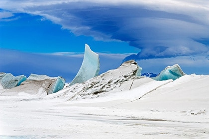 A multi-layered lenticular cloud hovering near Mount Discovery in Antarctica.