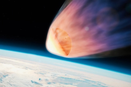 Illustration of a spacecraft probe during reentry into Earth's atmosphere