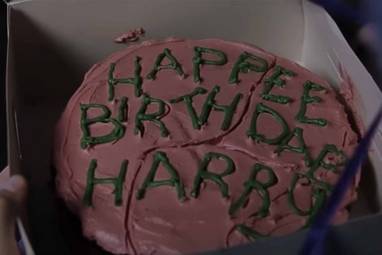A "Happee Birthday Harry" cake in Harry Potter and the Philosopher's Stone (2001).