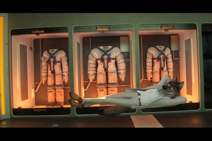 The Bad Guys 2 Mr Wolf lying down with space suits in the background