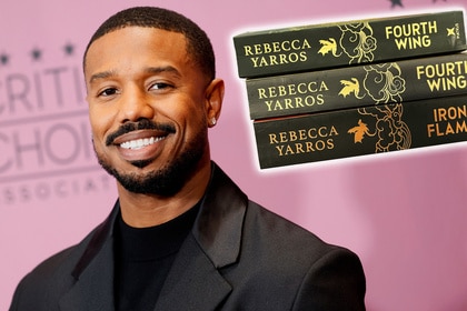 Michael B. Jordan, with an image of Fourth Wing books