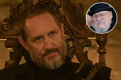 Bertie Carvel on A Knight of the Seven Kingdoms, inset w/George R. R. Martin's face