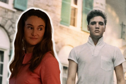 Shailene Woodley on Paradise w/Elvis Presley standing in front of Graceland.