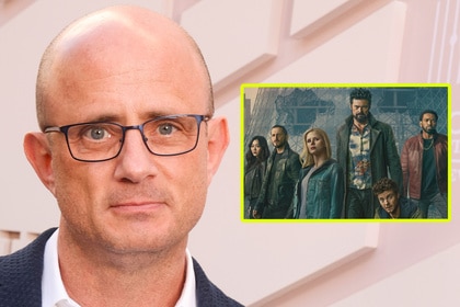 Eric Kripke with an inset image of a poster for season five of 'The Boys.'