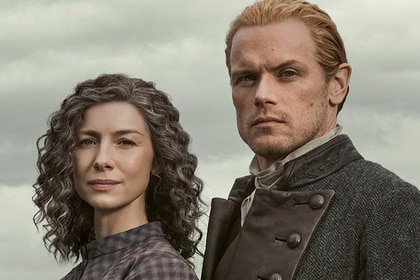Claire (Caitríona Balfe) and Jamie (Sam Heughan) in promotional art for Outlander's eighth and final season.