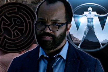 Jeffrey Wright composited with images of a maze game and the logo for HBO's 'Westworld.'