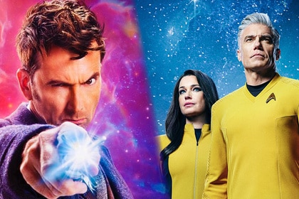 SIDE BY SIDE: David Tennant as Doctor Who, with Rebecca Romijn and Anson Mount on Star Trek: Strange New Worlds.