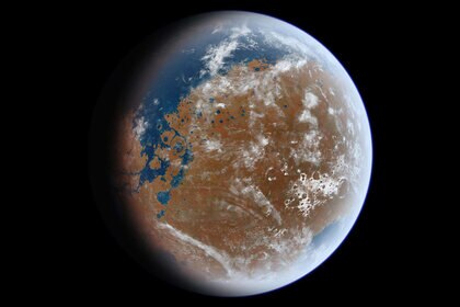 Was ancient Mars warm and wet, as depicted in artwork here, or cold and frozen? Credit: lttiz / wikipedia