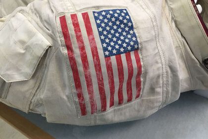 The American flag on the shoulder of Neil Armstrong's lunar EVA suit from Apollo 11. Credit: Phil Plait