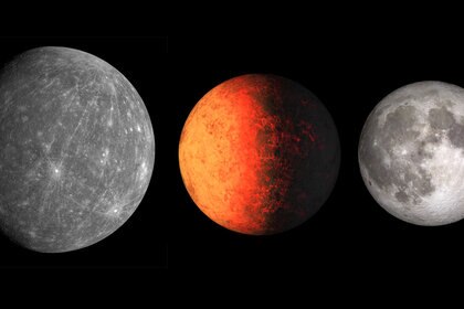 Worlds compared: Mercury (left), Kepler-37b (middle), and our Moon to about the same scale. At this scale, the Earth would fill the picture; it’s wider than all three of these worlds combined.