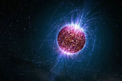 Artwork depicting the magnetic field surrounding a neutron star. Credit: Casey Reed / Penn State University