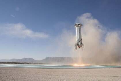 Blue Origin’s New Shepard rocket lands in West Texas on its seventh test mission. Credit: Blue Origin