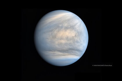 Venus in ultraviolet shows interesting — and difficult to explain — contrasts in the cloud blanket. Credit: JAXA / ISAS / DARTS / Damia Bouic