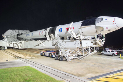 The Crew-1 Dragon Resilience is rolled out to the launch pad at Cape Canaveral, Florida on 9 November, 2020. Credit: NASA