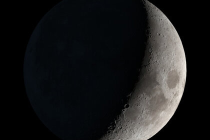 The Moon will be a waxing crescent, 30% full, just before midnight, Dec. 31, 2019. Credit: NASA's Scientific Visualization Studio