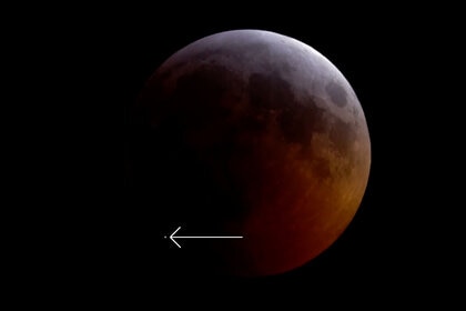 A small asteroid, probably only a few kilograms in mass, slammed into the Moon during a lunar eclipse on January 20, 2019. Credit: Griffith Observatory