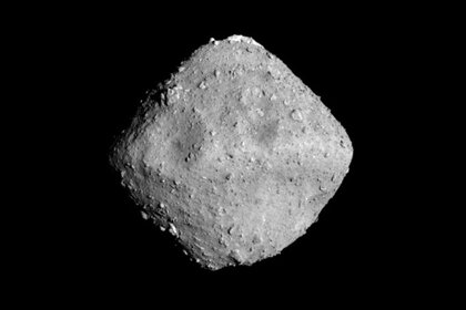 The small (<1 km wide) asteroid Ryugu, seen by the Hayabusa 2spacecraft when they were separated by 40 km. Credit: JAXA