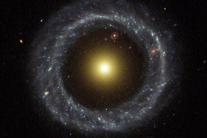 Hoag’s Object is a perfect example of a ring galaxy, about 600 million light years away. Credit: NASA and The Hubble Heritage Team (STScI/AURA); Acknowledgment: Ray A. Lucas (STScI/AURA)
