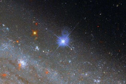 The supernova SN 2019NP (centered) blew up in the galaxy NGC 3254, and Hubble was used to observe both it and the stars around it to more accurately gauge its distance. ESA/Hubble & NASA, A. Riess et al.; CC BY 4.0