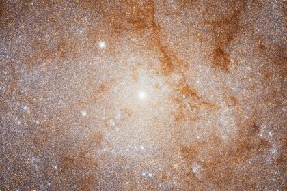 The core of M33 (center) is the location of a huge cluster of stars born relatively recently — 70 or so million years ago. Credit: NASA, ESA, and M. Durbin, J. Dalcanton, and B.F. Williams (University of Washington)