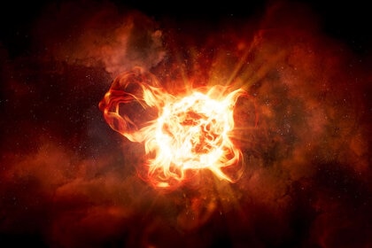 Artwork depicting the star VY Canis Majoris erupting out huge clouds of dust. Credit: NASA, ESA, and R. Humphreys (University of Minnesota), and J. Olmstead (STScI) 